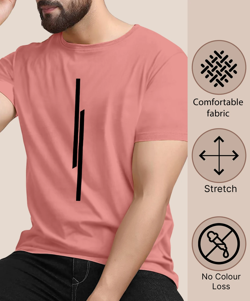 KAJARU Pack of 2 Men Striped Round Neck Polyester Pink, Dark Green T-Shirt - Image 2