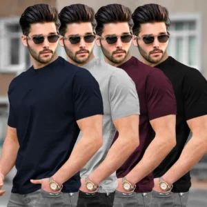 TRIPR Pack of 4 Men Solid Round Neck Cotton Blend Multicolor T-Shirt