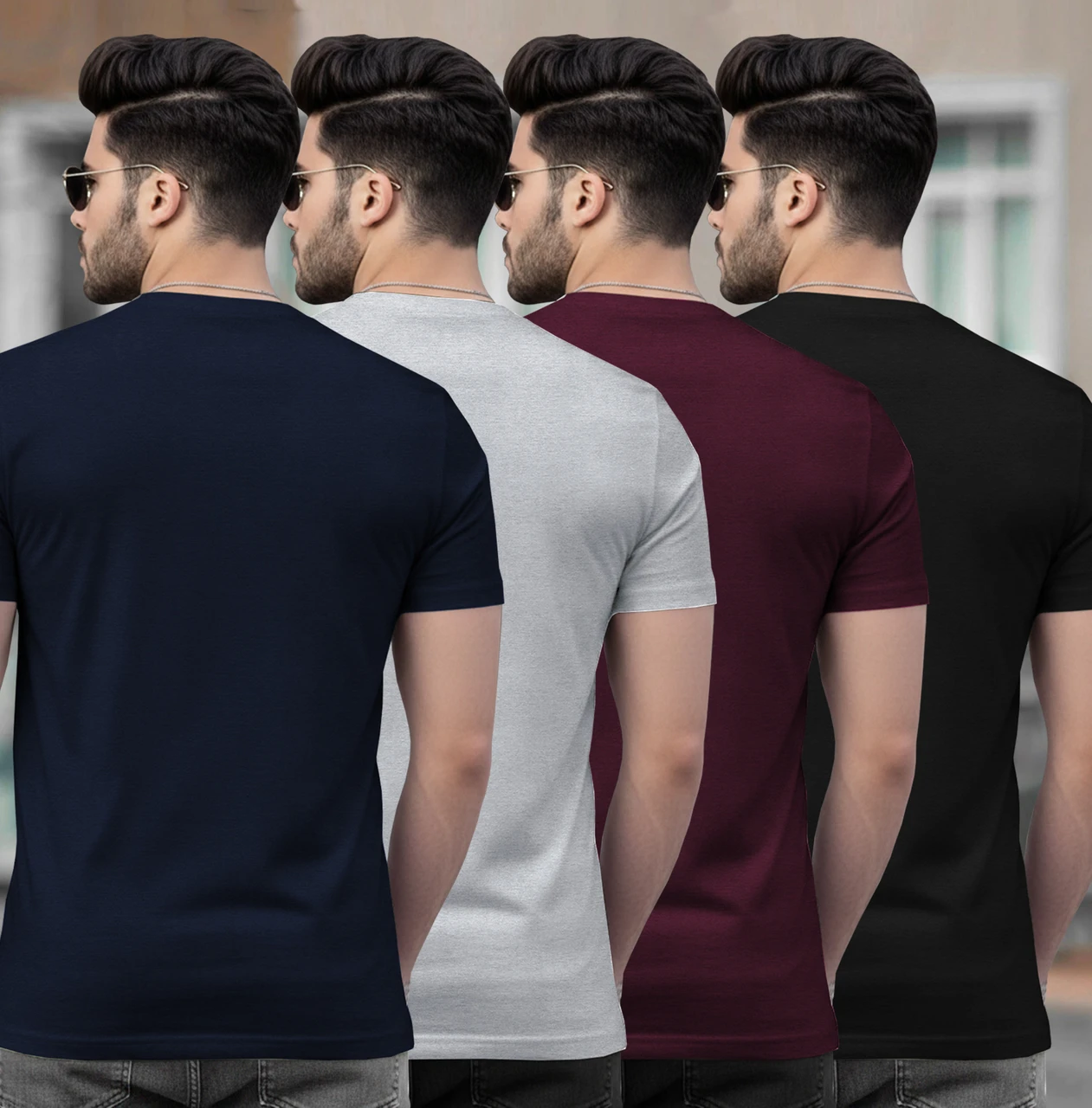 TRIPR Pack of 4 Men Solid Round Neck Cotton Blend Multicolor T-Shirt - Image 2